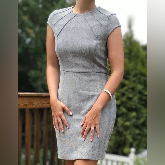 H&M | size 4 | houndstooth grey sheath dress with capped sleeves - Picture 1 of 5